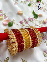 Luxury Raindrop Bridal Bangle Set | Red & Gold Glass Bangles Combo for Women | Kashmiri Wedding Chura Jewelry Set