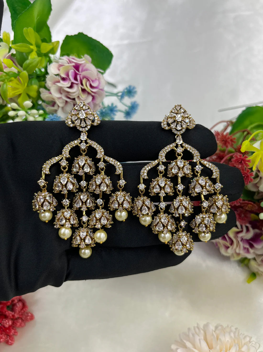 Indian Jhumki Brass Stones Earrings Set | Premium AD Earrings | Bridal Indian Jewellery Earring Set