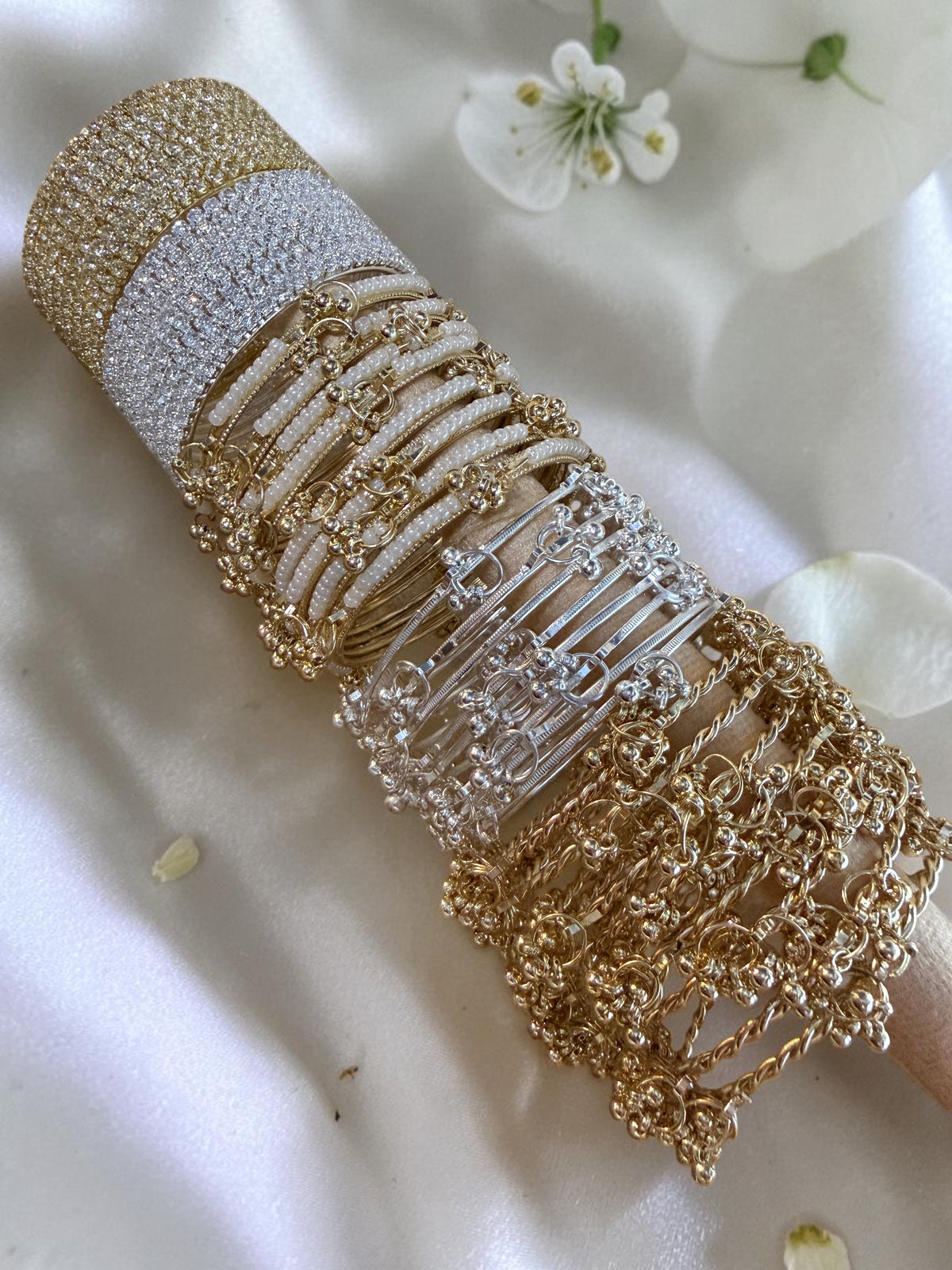 Kashmiri Love Combo Box Bangles Set | Moti Kad Bagles,Silver Golden Ghungroo Bangles, Kundan & Golden Shadow Bangles | Ad Silver Golden Metal Bangles | Bridal & Festive Jewellery Set