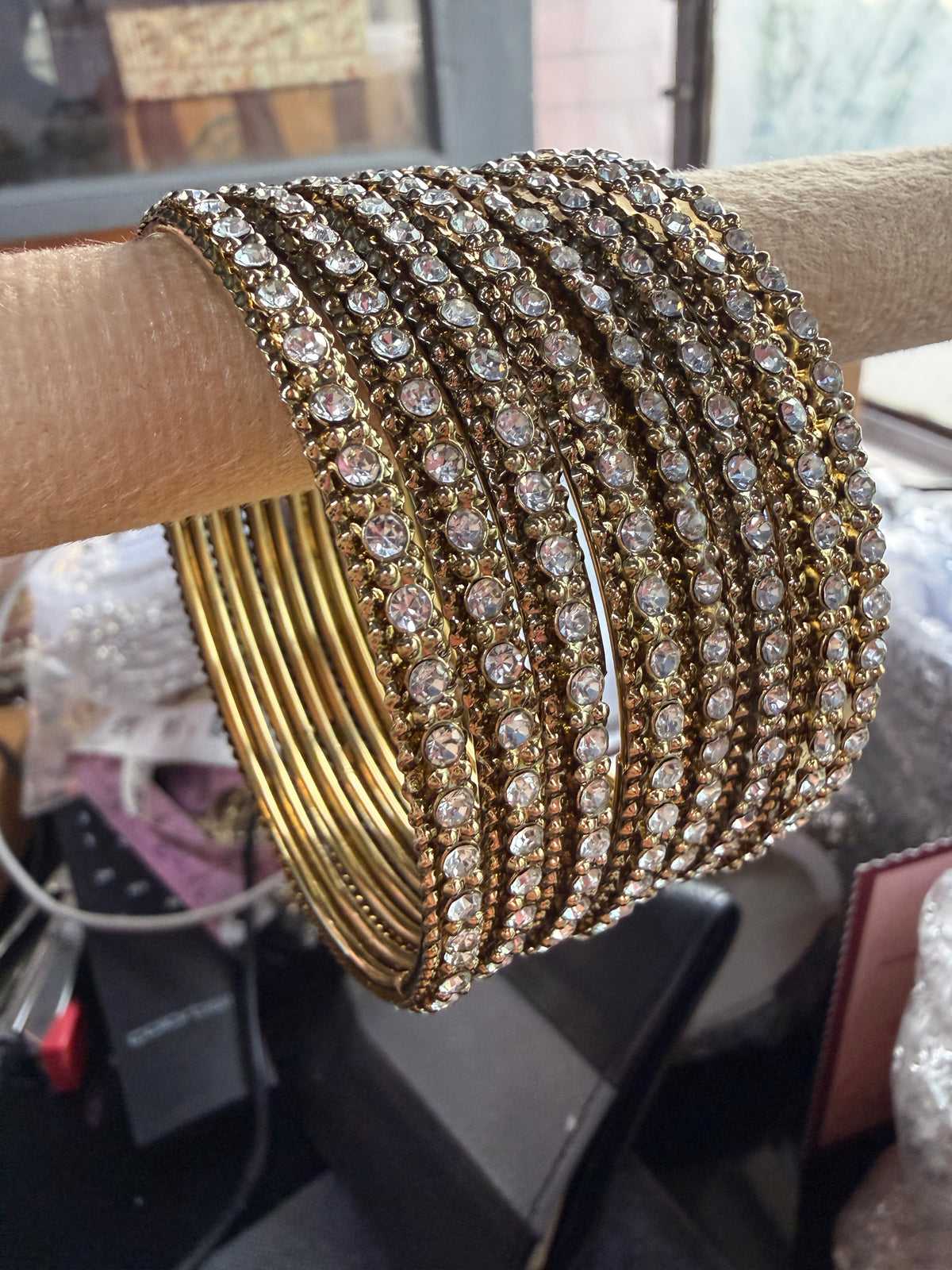 Premium Gold Plated Crystal Stone Bangles Set for Women | Traditional Indian Bridal & Party Wear Glass Bangles Combo