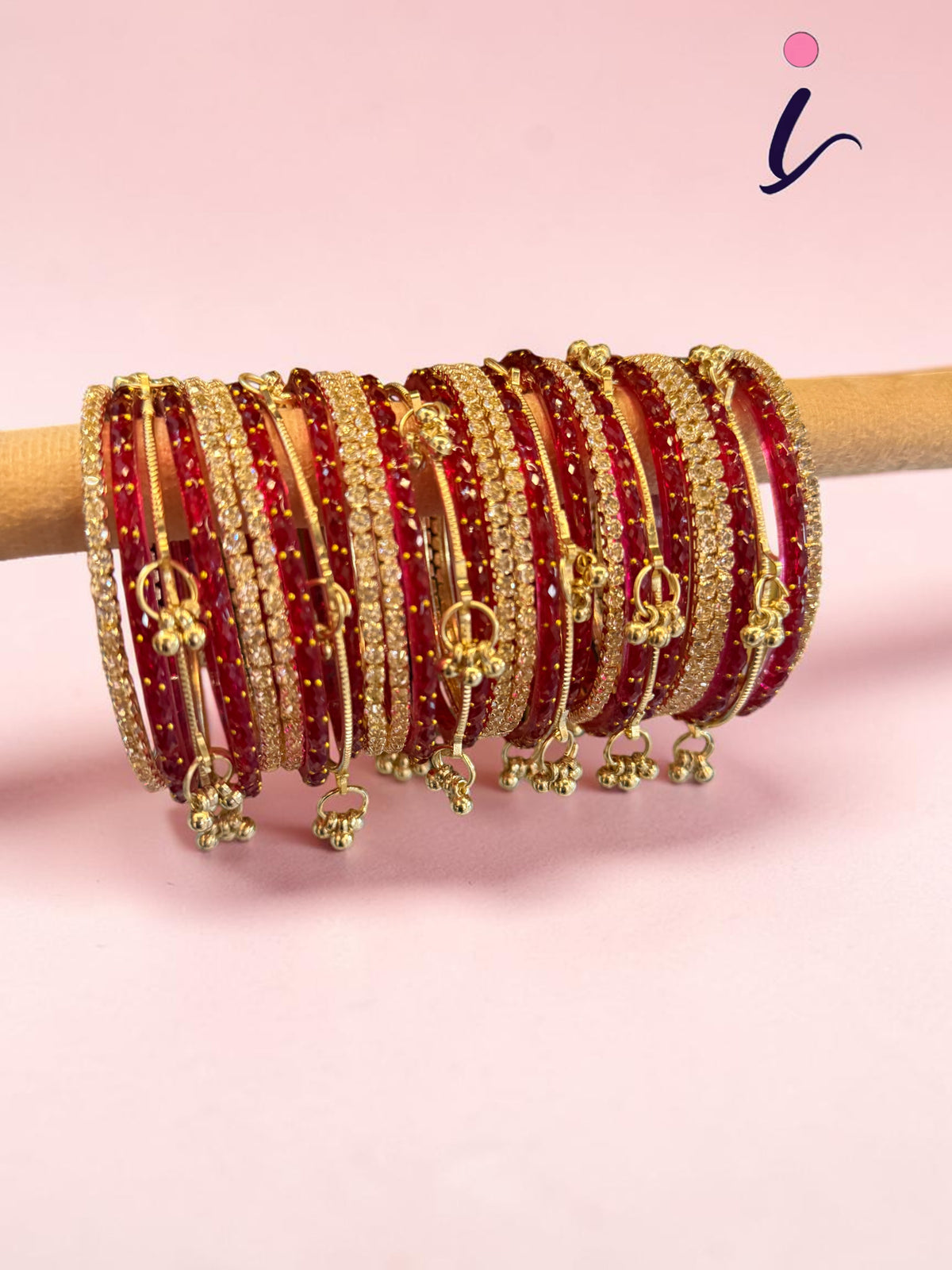 Raindrop Bridal Bangle Set for Women | Red & GoldKashmiri Ghunghroo with Stone Work | Premium Wedding Bangles Collection