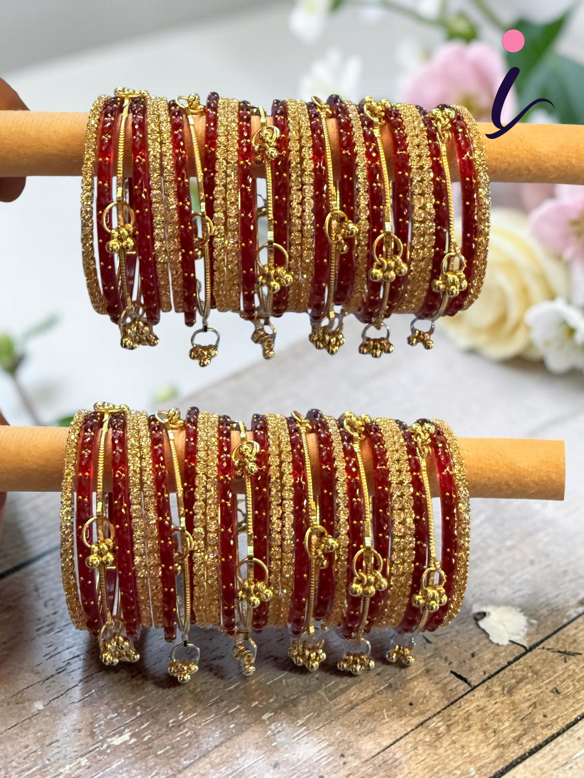 Raindrop Bridal Bangle Set for Women | Red & GoldKashmiri Ghunghroo with Stone Work | Premium Wedding Bangles Collection