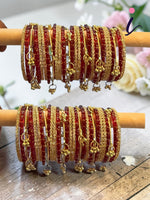 Raindrop Bridal Bangle Set for Women | Red & GoldKashmiri Ghunghroo with Stone Work | Premium Wedding Bangles Collection