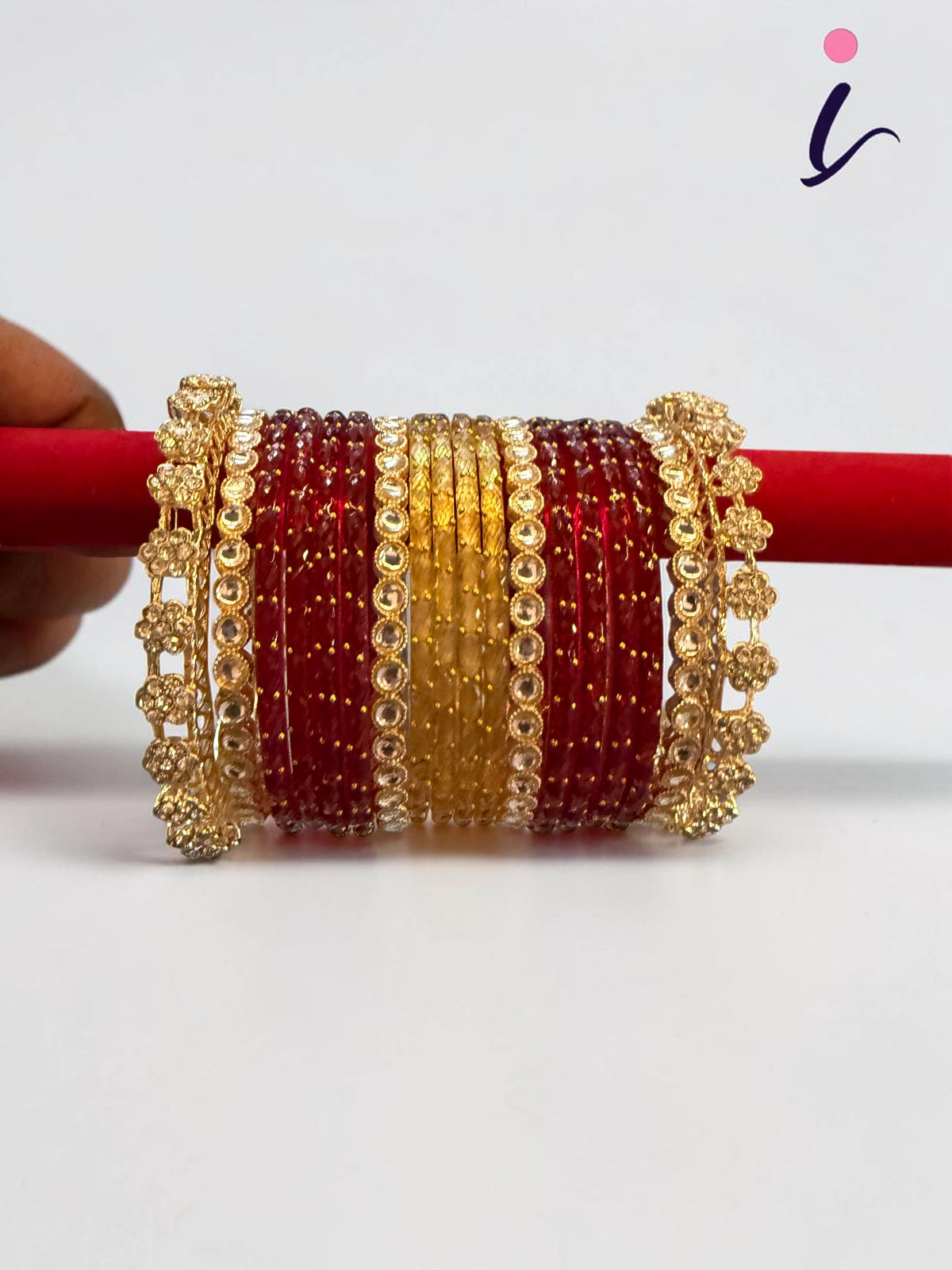 Luxury Raindrop Bridal Bangle Set | Red & Gold Glass Bangles Combo for Women | Kashmiri Wedding Chura Jewelry Set