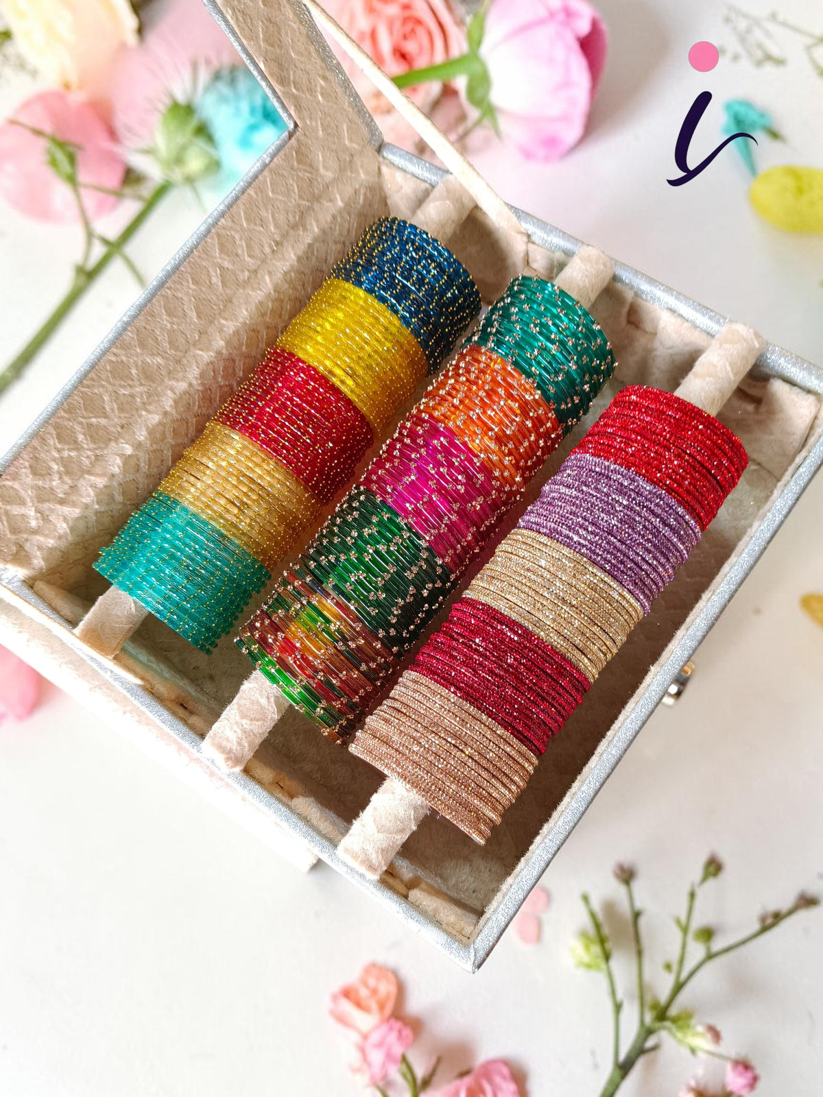 Rain drop Bangles Glass Combo Box for Women | 3 Designer Styles | 5 Color Collection, Traditional Indian Bangles Set, Bridal Bangle Elegant Indian Traditional Chudi Set for Bridal & Festive Wear