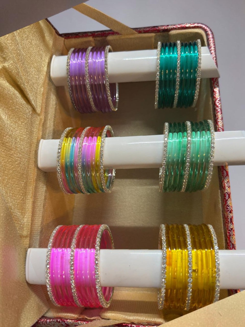 Silver Stone Jelly Glass Bangles Set – 6 Vibrant Colours | 8 Bangles Per Packet | Trendy Fashion Chudi Set for Women & Girls
