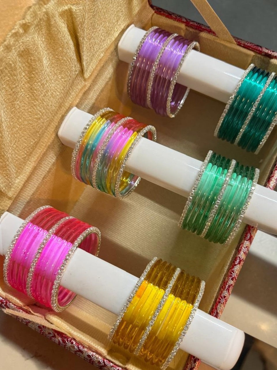 Silver Stone Jelly Glass Bangles Set – 6 Vibrant Colours | 8 Bangles Per Packet | Trendy Fashion Chudi Set for Women & Girls