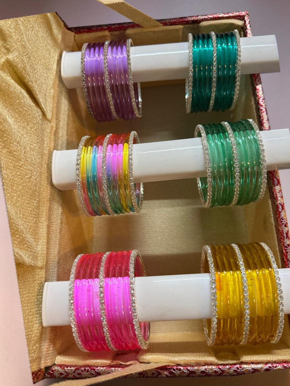 Silver Stone Jelly Glass Bangles Set – 6 Vibrant Colours | 8 Bangles Per Packet | Trendy Fashion Chudi Set for Women & Girls