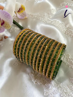 Plus Size Indian Glass Gold Stone Bridal Bangles Set | Green Raindrop Design Gold Bangles for Women | Traditional Wedding, Festive & Party Wear Jewellery