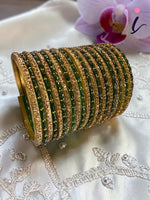 Plus Size Indian Glass Gold Stone Bridal Bangles Set | Green Raindrop Design Gold Bangles for Women | Traditional Wedding, Festive & Party Wear Jewellery