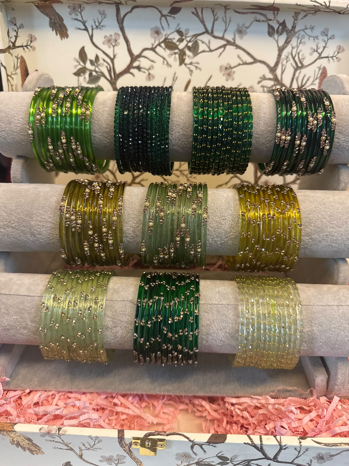 Plain Motifs Glass Raindrop Stone Bangles Combo Set (10 Dozen) Green Colour | Sawan Teej Special Indian Bangles Set for Women