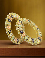 Multicolor Gold Plated Kundan Kada Bridal Indian Jewelry Set