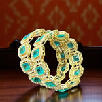 Emerald Green Gold Plated Kundan Stone Work Bridal Bracelet Set For Wedding