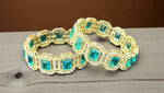 Emerald Green Gold Plated Kundan Stone Work Bridal Bracelet Set For Wedding
