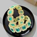 Emerald Green Gold Plated Kundan Stone Work Bridal Bracelet Set For Wedding