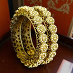 Flower Design Gold Toned Bridal Kada Set For Wedding