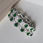 Green American Diamond Silver Finish Bridal Kada Set For Women