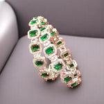 Green American Diamond Silver Finish Bridal Kada Set For Women