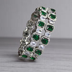 Green American Diamond Silver Finish Bridal Kada Set For Women