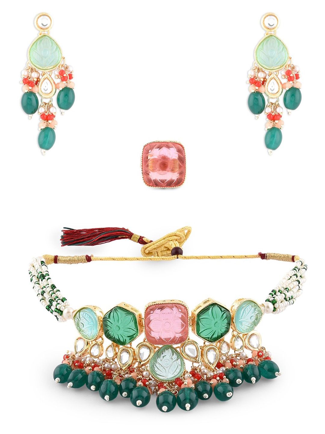 Gold-Plated Stone Studded Jewellery Set