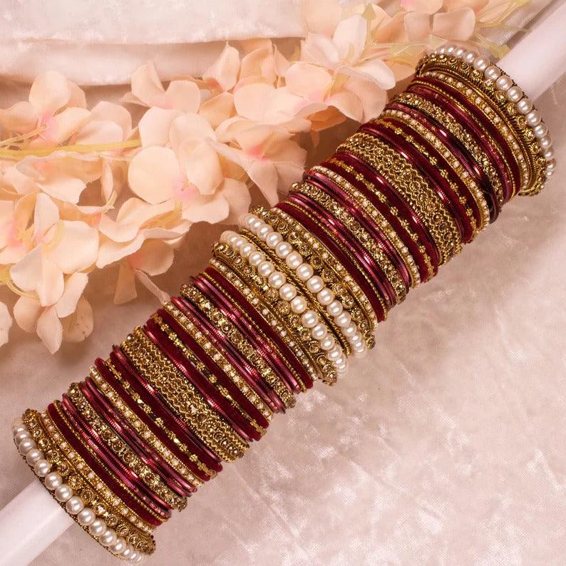 Bangles With Stone & Pearl Work Wedding Bangles Indian Jewelry - Libasaa