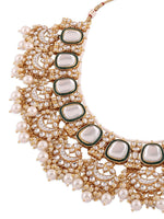 Green Enamel Kundan & Pearls Bridal Necklace Earring Maangtikka Set