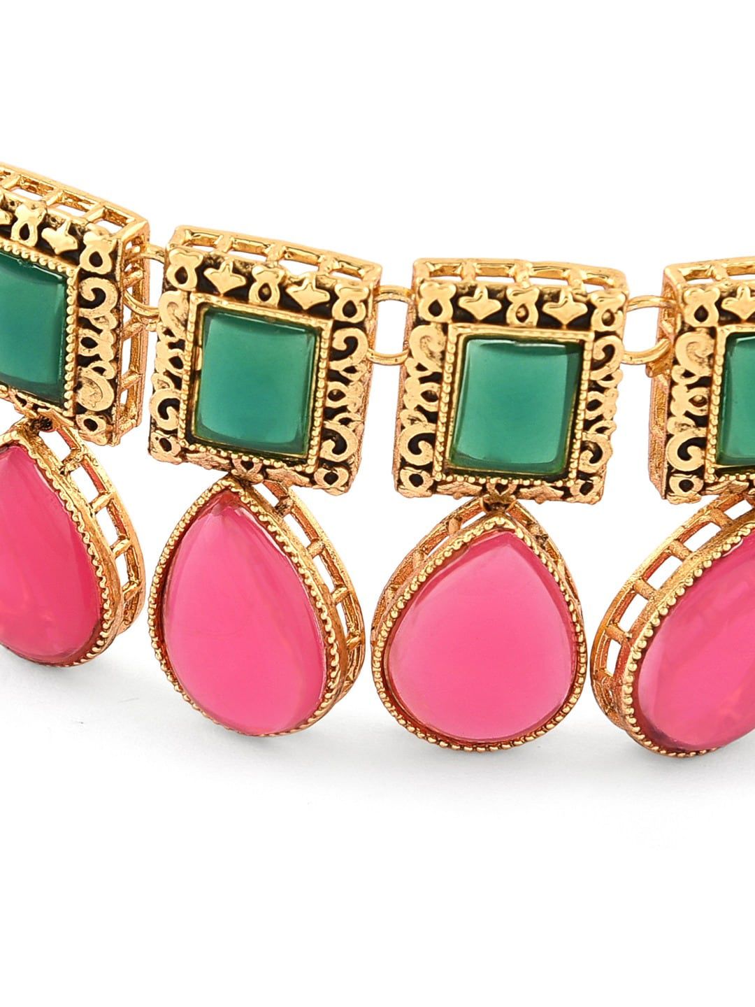 Pink and Green Antique Teardrop Necklace Earring and Ring Set