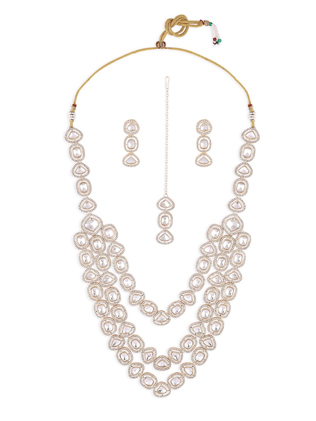 White Gold-Plated Layered Necklace and Earrings