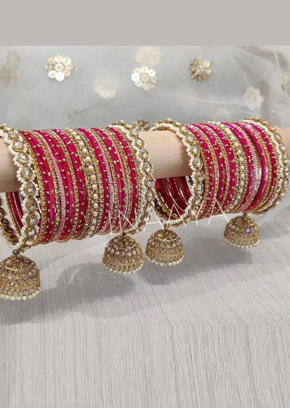 Indian Bangle Set in Different Colors Pearl Bangles Set with Jhumki Borders, Indian wedding Tassel Bangles Set Woman Jewelry Set - Libasaa
