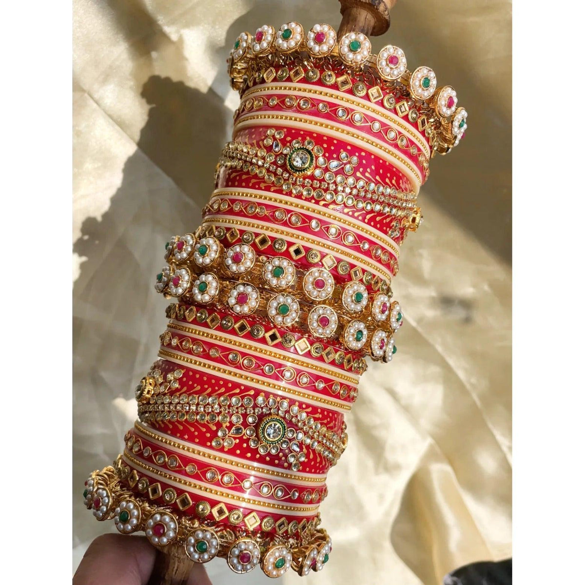 Traditional Rajasthani Bridal Chuda, Rajwadi Bangle Set, Rajasthani Chura, Royal Wedding Bangles, Rajasthani Bridal Jewelry, Bridal Chuda - Libasaa