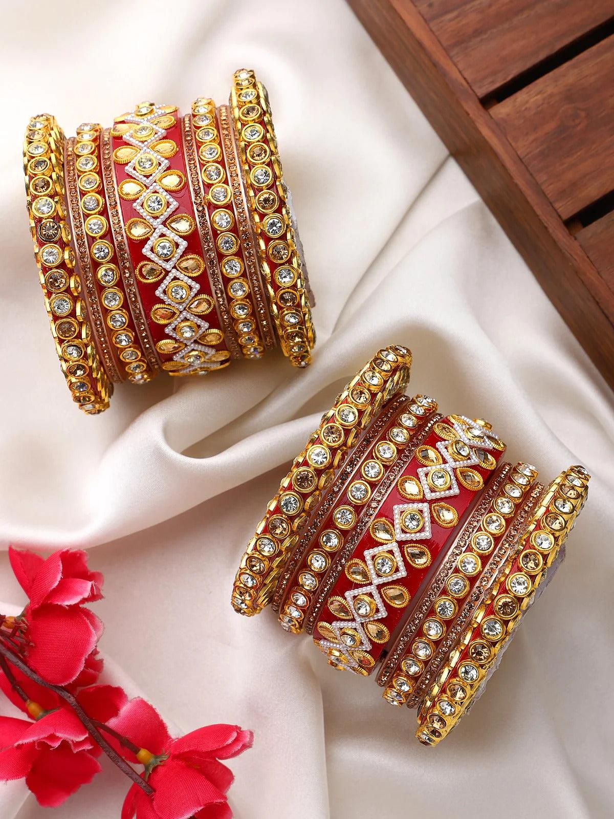 Traditional Rajasthani Bridal Chuda, Traditional Rajwadi Bangle Set, Rajasthani Chuda, Royal Wedding Bangles, Rajasthani Bridal Jewelry - Libasaa