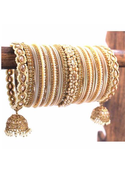 Rich Texture Pearl Indian Bangles Bracelet Set with Jhumki Borders, Indian wedding bangle set, Indian Pakistani South Asian Bridal Nikkah - Libasaa
