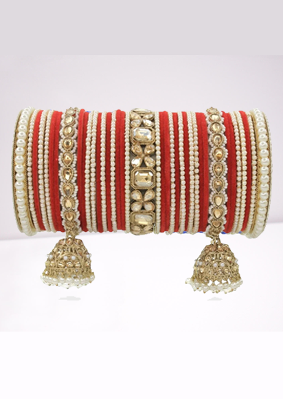 Indian Bangles in Different Colors Pearl Bangles Set with Jhumki Borders, Indian wedding Tassel Bangles Set Woman Jewelry Set - Libasaa