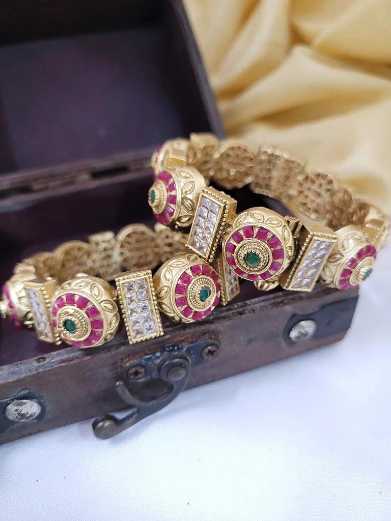 Openable Antique Gold bangle, Indian Bangles, Antique gold Kada, Indian Wedding - Libasaa