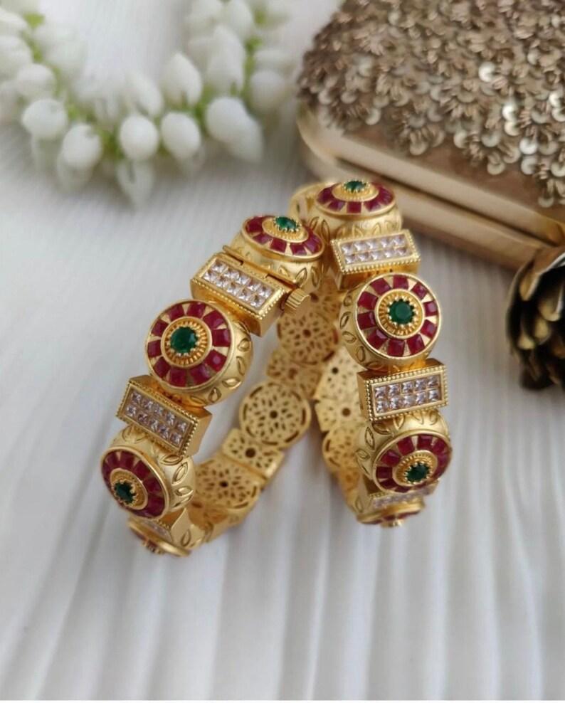 Openable Antique Gold bangle, Indian Bangles, Antique gold Kada, Indian Wedding - Libasaa