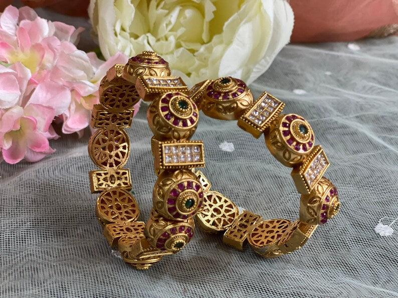 Openable Antique Gold bangle, Indian Bangles, Antique gold Kada, Indian Wedding - Libasaa