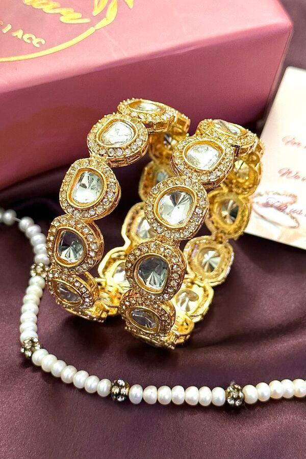 kundan Bangles Polki Bangle Set, Gold Plated Bangle Kundan Polki Bangles Kada Bangles India Jadau Jewelry Sabyasachi Jewelry Kundan Bracelet - Libasaa