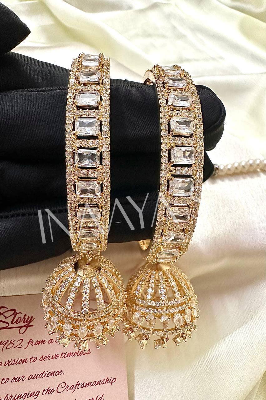 Golden Premium AD Stone Jhumki Drop Bangle Set, Indian Asian