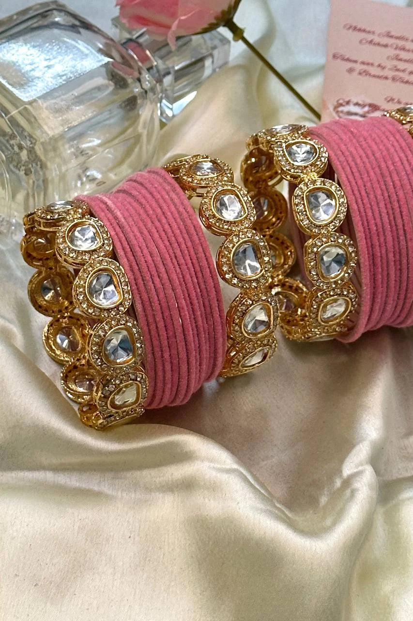 Rose Velvet Bridal Bangles Set, Wedding Bangles, Colorful Beautiful Fashion Bangles, Gold Lux Set, Special Festive Occasions, Eid