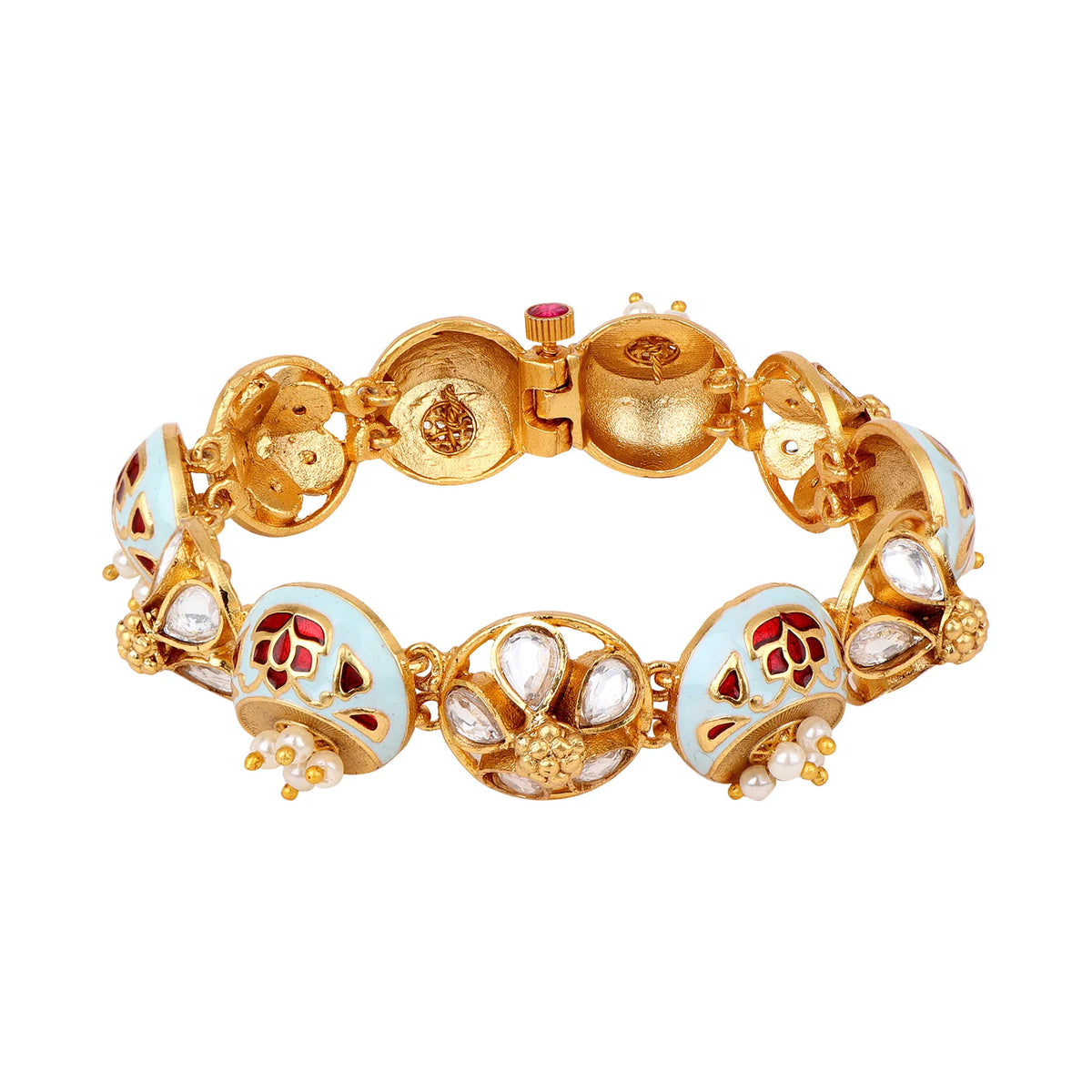Flower Shape Meenakari Kundan Bracelet, Kundan Stone Chain Bracelet, Indian traditional bracelet, Bollywood Indian Jewelry | Gifts for Her