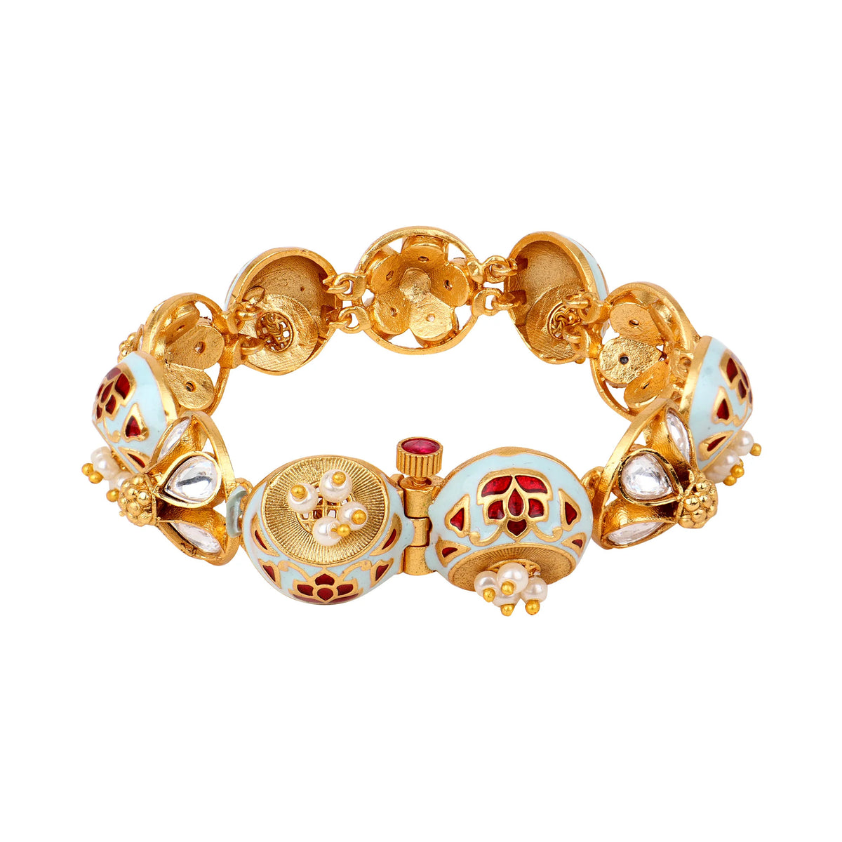 Flower Shape Meenakari Kundan Bracelet, Kundan Stone Chain Bracelet, Indian traditional bracelet, Bollywood Indian Jewelry | Gifts for Her