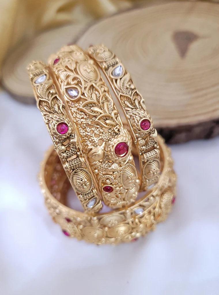 Rajwadi Judau Kada Set, Rajwadi kada 6 Psc, Pachali bangles , Meenakari Kada, Indian Wedding jewelry, Kundan bridal bangles Set, Set of 2 - Libasaa