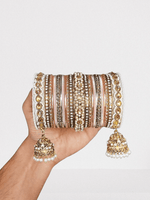 Pink Pearl Indian Bangles Bracelet Set with Jhumki Borders, Indian wedding bangle set, Indian Pakistani South Asian Bridal, Hand Jewellery - Libasaa