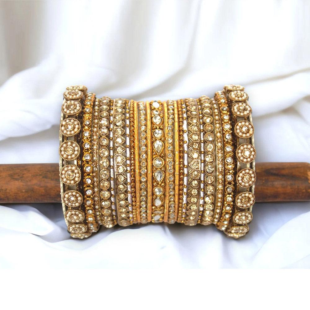 Thread Bangle Set, Kundan, Stones & Silk Threads Bridal Bangle Set for Women, Indian Bollywood Jewelry, Set of 2 - Libasaa