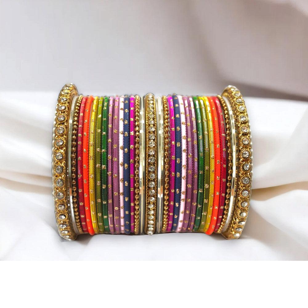 Rainbow Colorful dotted bangles set, Indian Bangle Set, Indian Pakistani Wedding Jewelry, Bridesmaids bangles, for any occasions, Set of 2 - Libasaa