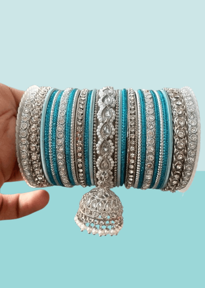 Blue & Silver Ethnic Alloy Bangles Set, Bridal | Wedding Bangles| Colorful | Beautiful | Fashion Bangles | Special Occasions | Eid - Libasaa