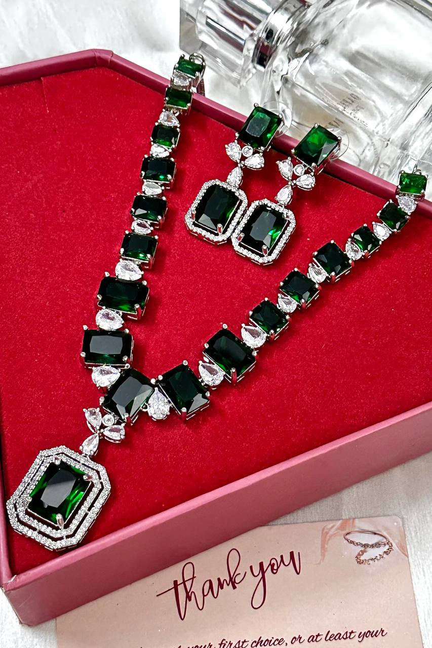 Green CZ Necklace, Emerald Green Necklace, Bridal Necklace, Bridal Sets, Crystal Sets, Green Wedding Jewelry, Cubic Zirconia Set, Bridal Set