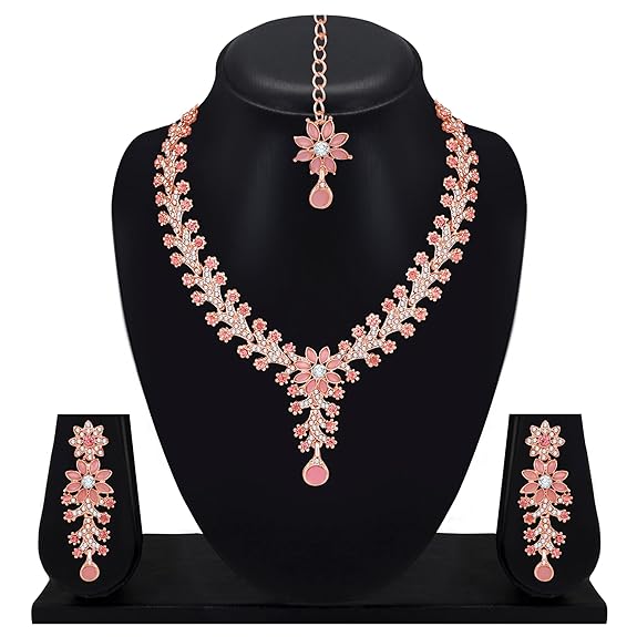 American diamond choker set with maang tikka, Indian, Pakistani premium quality jewelry set