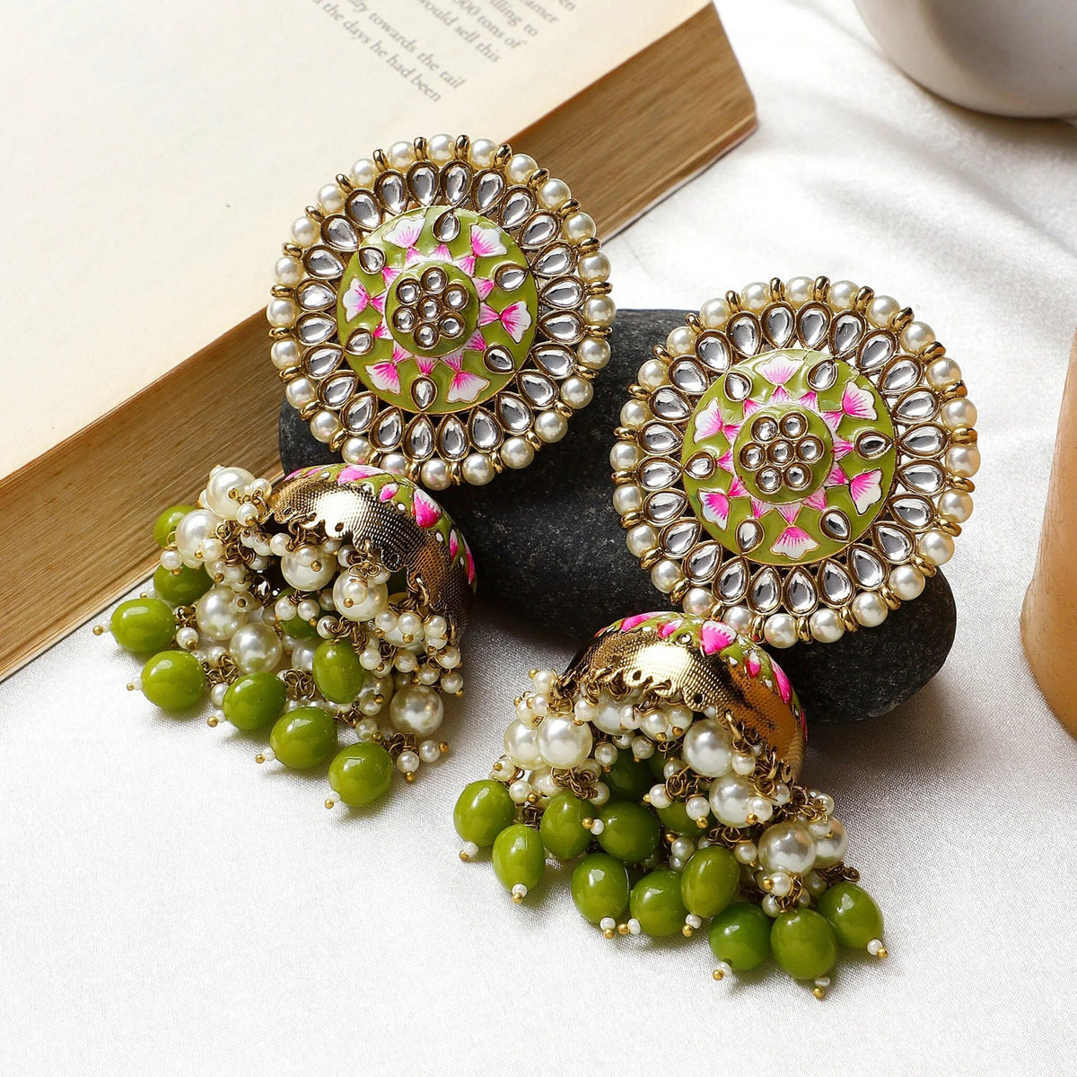 Meenakari Kundan Pearl Jhumka earrings, Pearl Jhumka, Bollywood Earrings, Pakistani Earrings, Kundan Jhumka, Punjabi Jewelry, Jhumkas