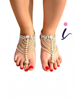Antique Gold Plated Kundan Pearl Stone Payal Anklet for Women | Traditional Indian Bridal Foot Jewellery